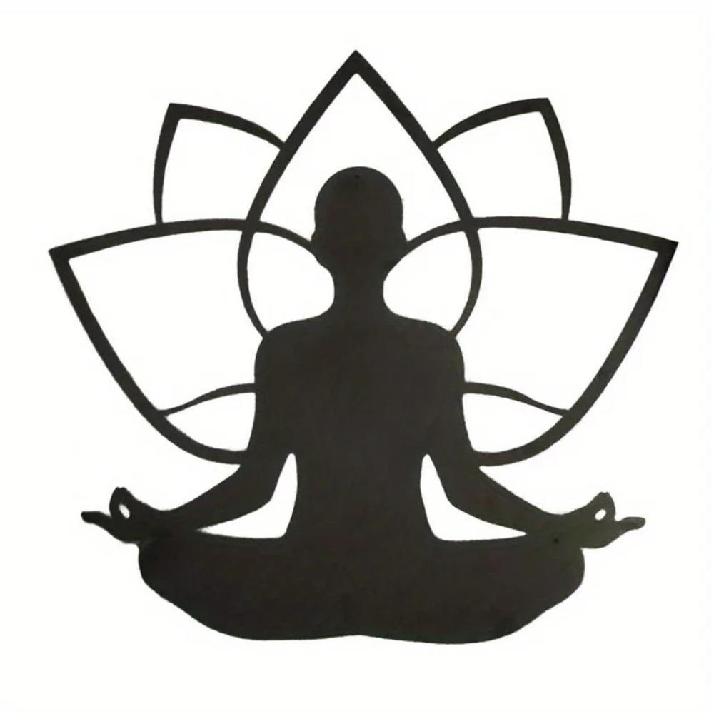 Lotus and Meditation Yoga Pattern Wall Art Hollow Irregular Shapes, Elegant Garden Ornaments, Perfect for Living Room Decoration