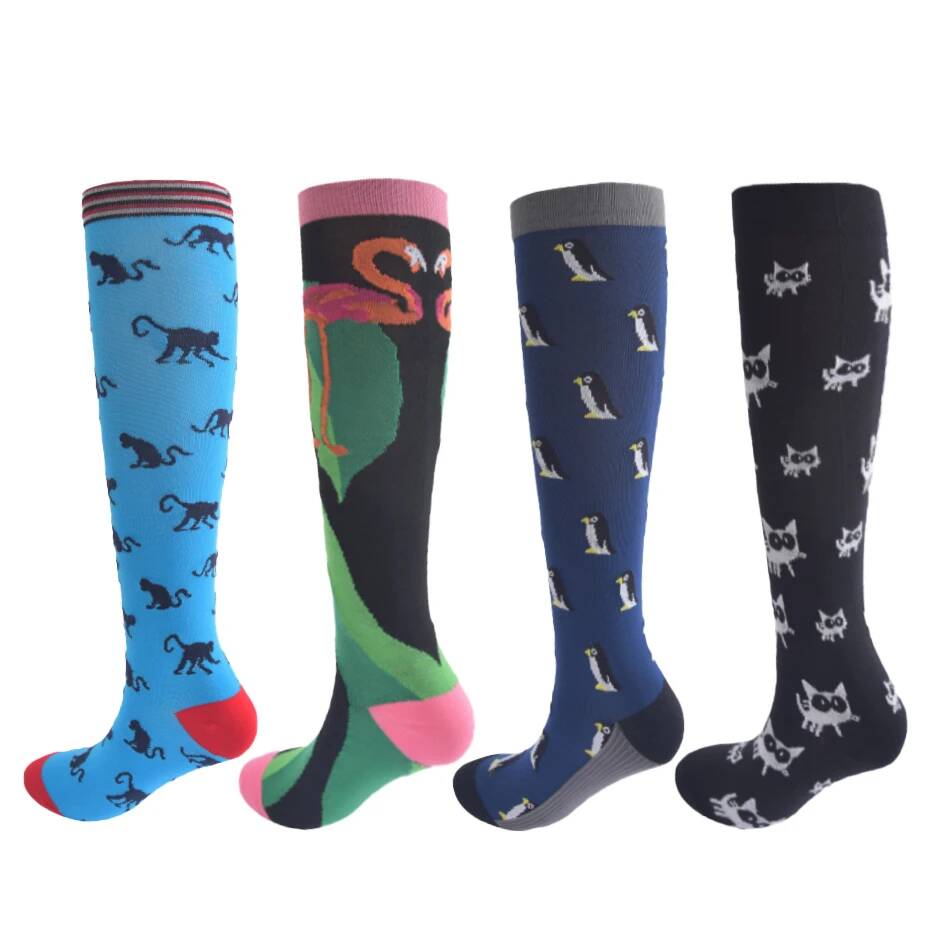 Sport Compression Stockings Pattern Stripes Dots Plant Fruits Animals Balloon Flamingo Monkey Pressure Compress Socks