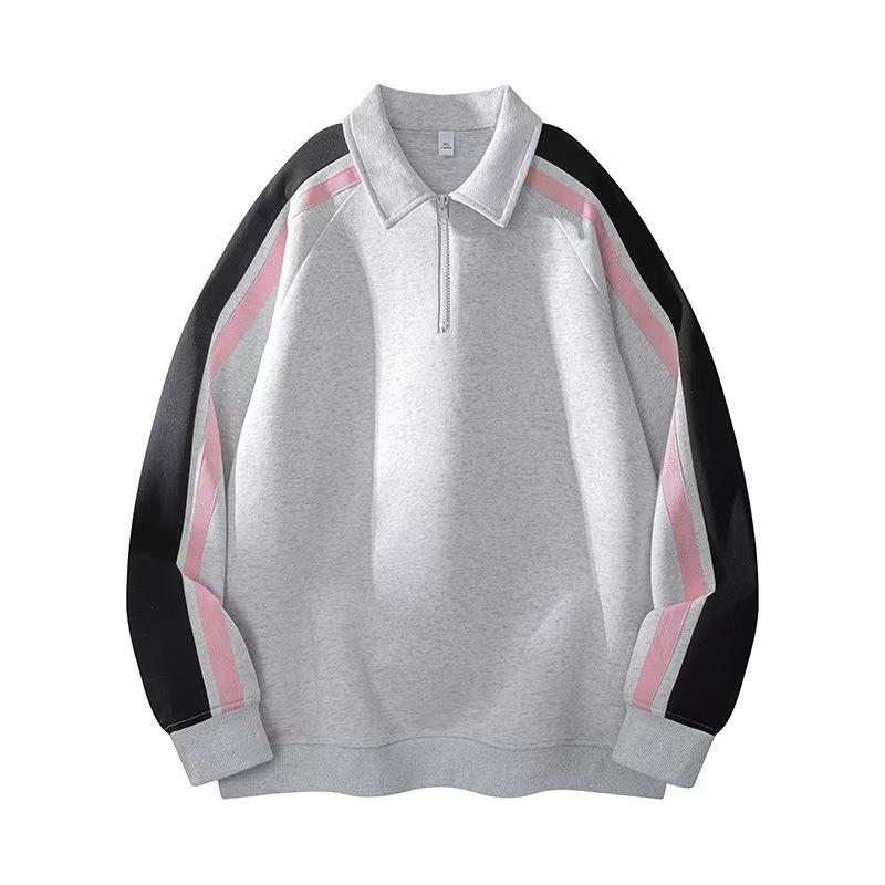 Men S Casual Striped Contrast Color Turn Down Collar Long Sleeve Polo Sweatshirt Loose Fit