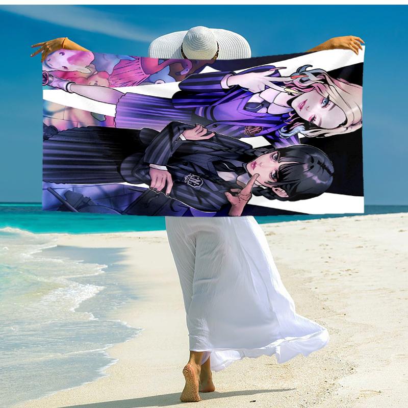 1pc Wednesday (7) Beach Towel, Comfortable and Thick, and Swimming/Bath/Picnic/Camping Towel, Suitable for Seaside Beaches