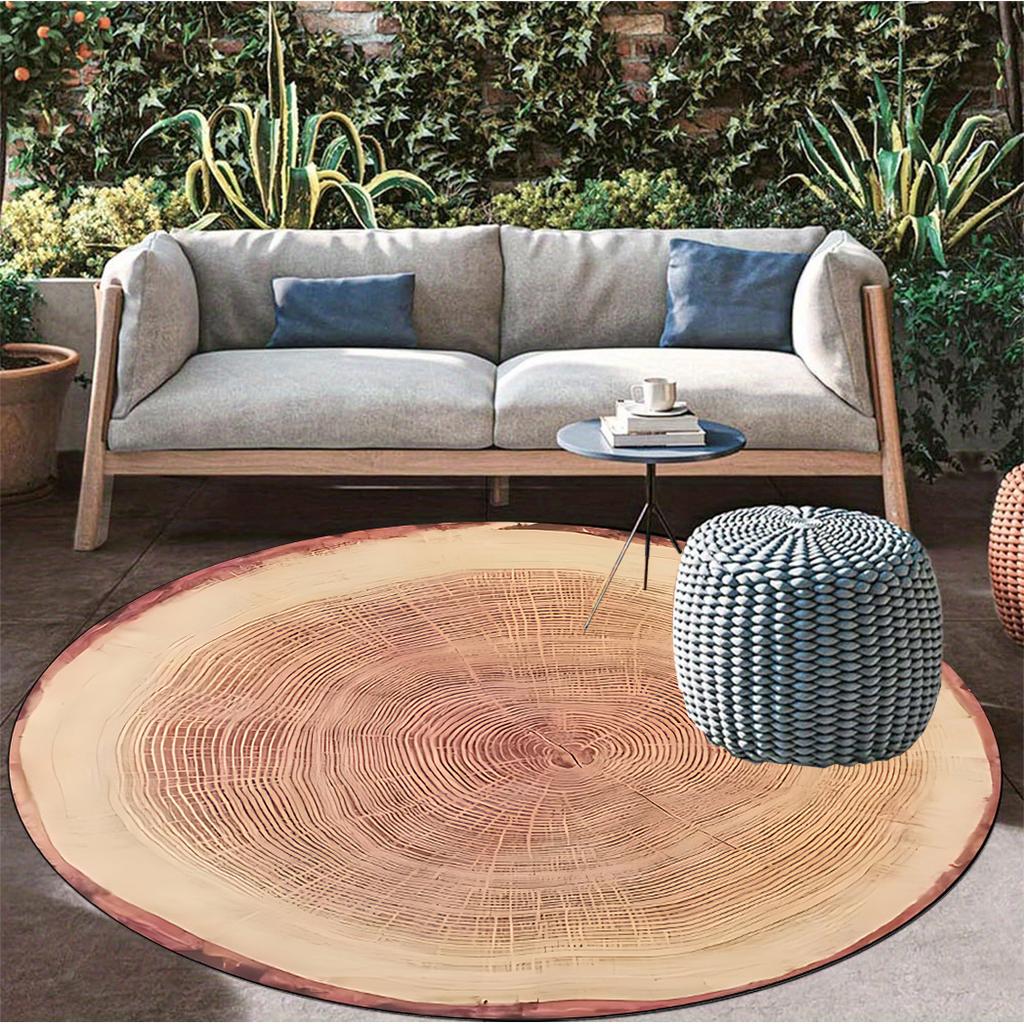 Wood Grain Round Rug - Realistic 3D Oak Pattern, Non-Slip Thick Carpet for Living Room, Office & Outdoor Decor