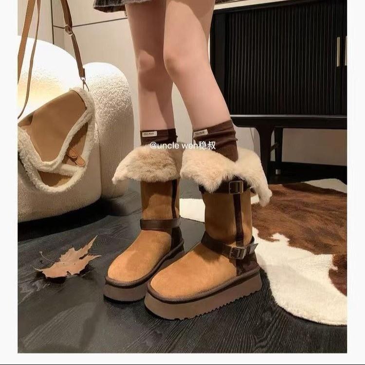 Snow Train~ Flap platform wool snow boots women's velvet winter long boots cotton shoes