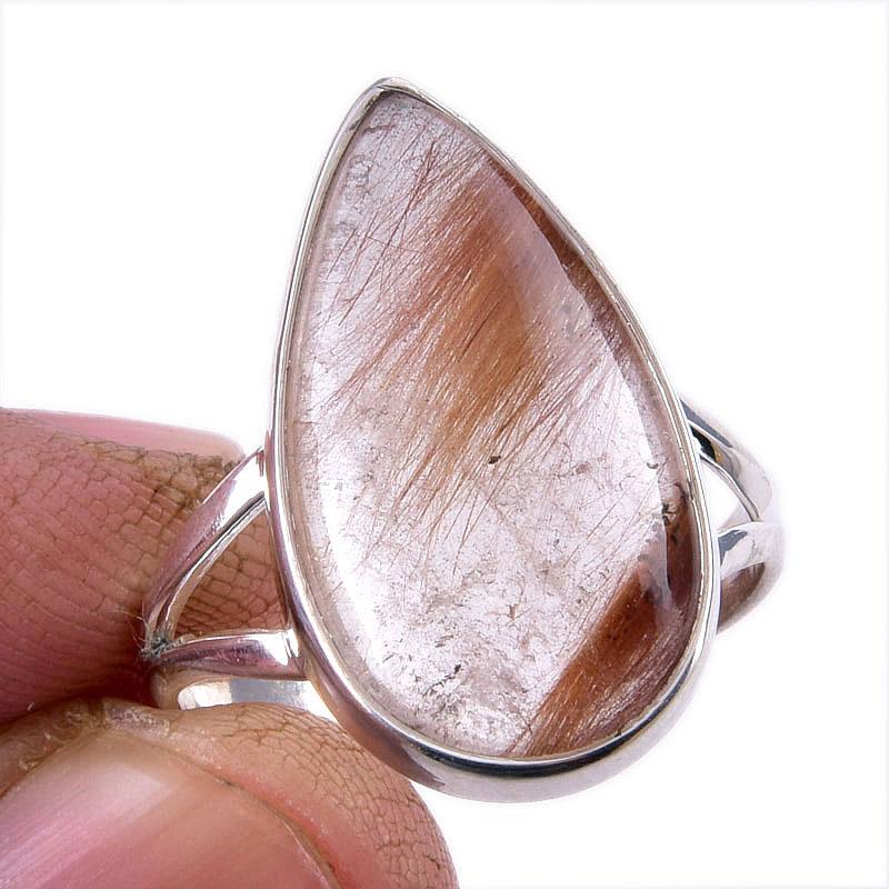 

Natural Angel Hair Quartz Gemstone 925 Solid Sterling Silver Ring Size 9 r3h14