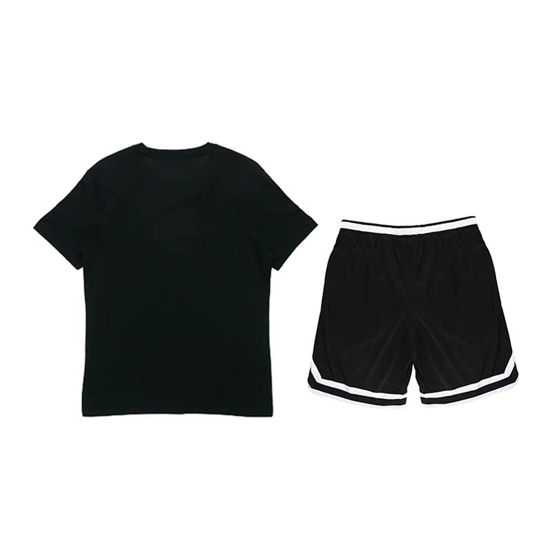Li-Ning Letter Logo Printed Round Neck Short Sleeve Comfortable Mid Waist Five Point Shorts Casual Sports Suit Unisex suit Black AHSVD53-1+YAPV001-1