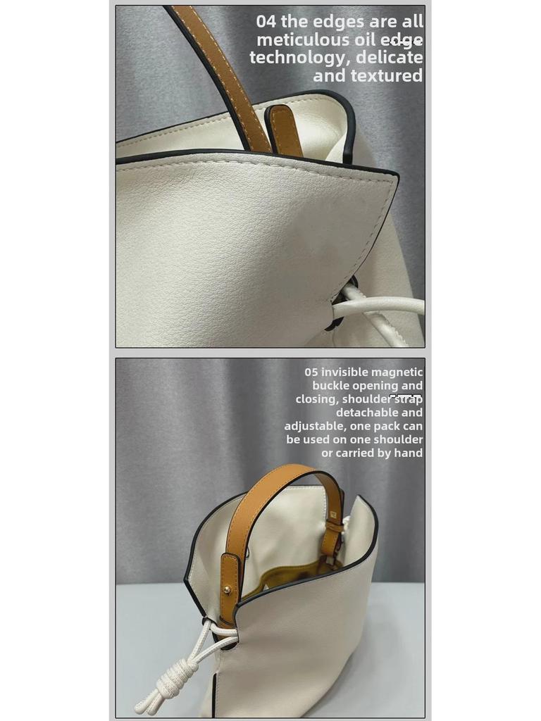 Luojia 2023 Solid Color Dumpling Handbag: High-End Texture Drawstring Bucket Bag