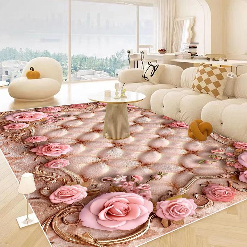 European Luxury Floral Carpet Living Room Large Area Rug Non-slip Coffee Table Mat Washable Bedroom Decoration Rug Customizable