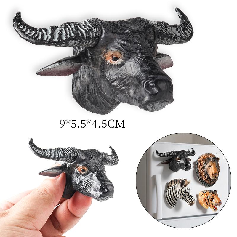 Oenux Dzikie Zwierzęta Lew Bawół Tygrys Zebra Model Głowy Figurki Akcji Ozdoba Magnes na Lodówkę Edukacyjna Urocza Zabawka dla Dzieci Prezent