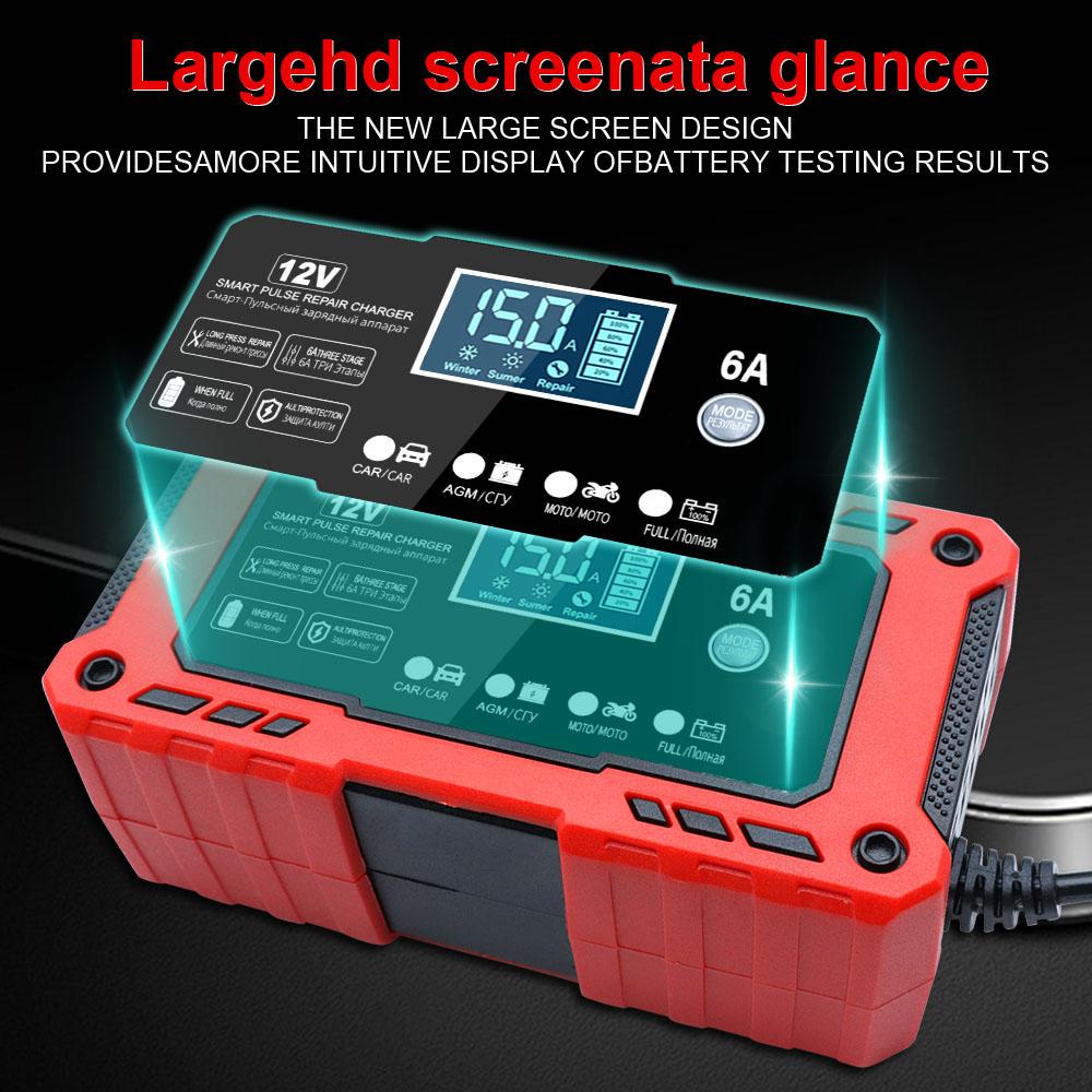 Portable Battery Maintenance SUV 12V 6A Car Motorcycle Battery Charging Intelligent Pulse Repair Lead-Acid Smart Battery Charger