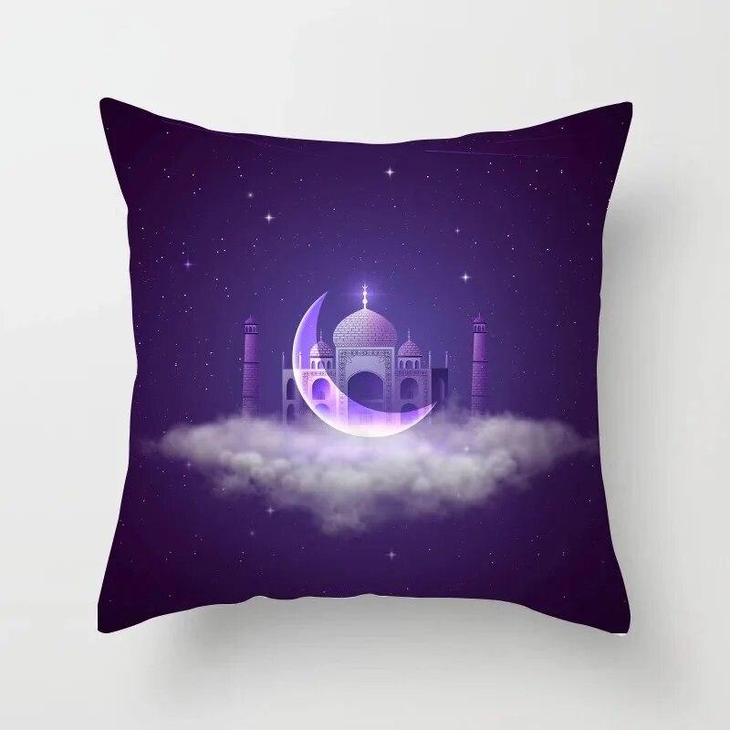 45cm*45cm Islamic Eid Mubarak Decoration Home Purple Pillowcase Ramadhan Decoration Sofa Muslim Mosque Decoration Cushion Cover