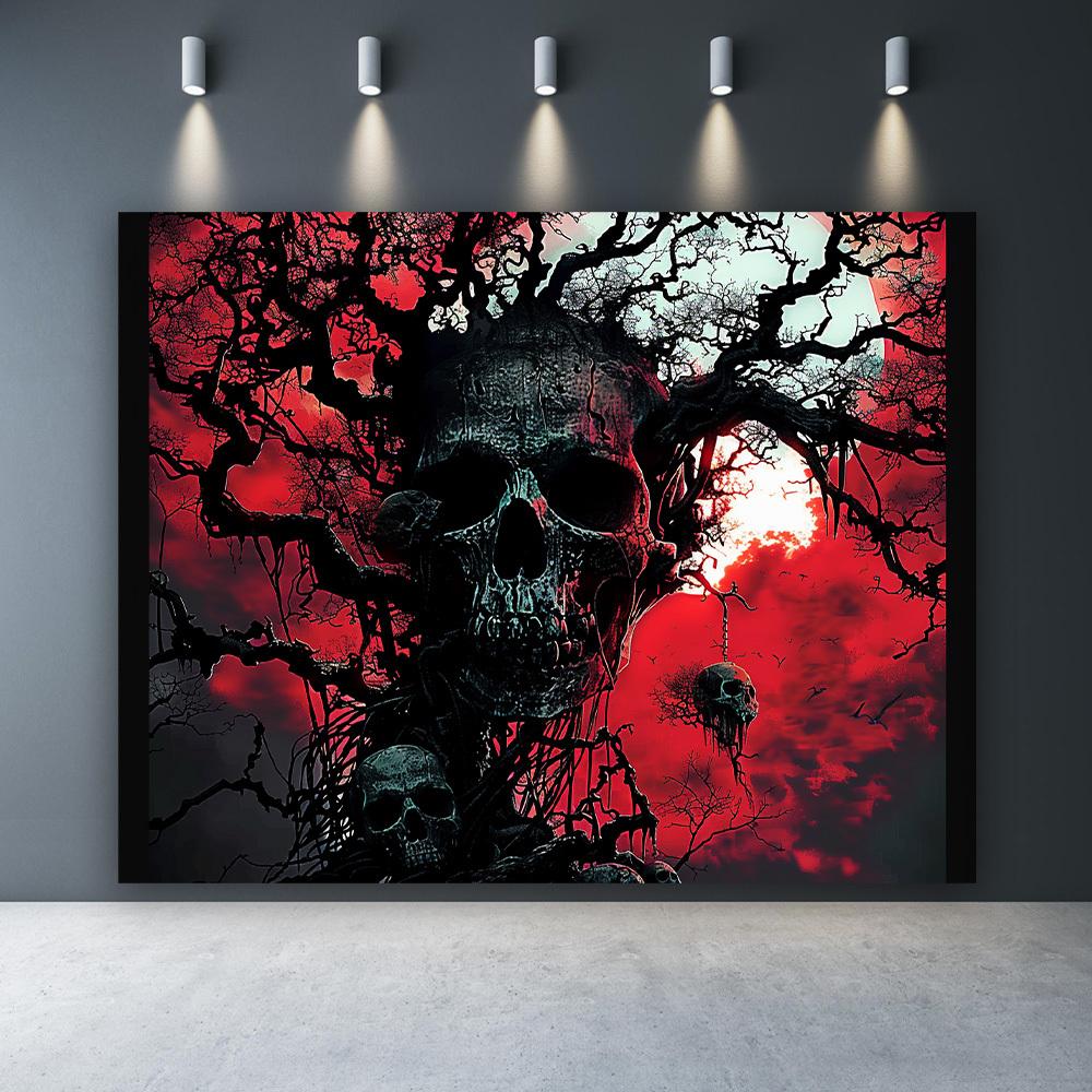 1pc, Skull Head Halloween Decoration Polyester Background Theme, Suitable for Parties and Photo Boothszyc
