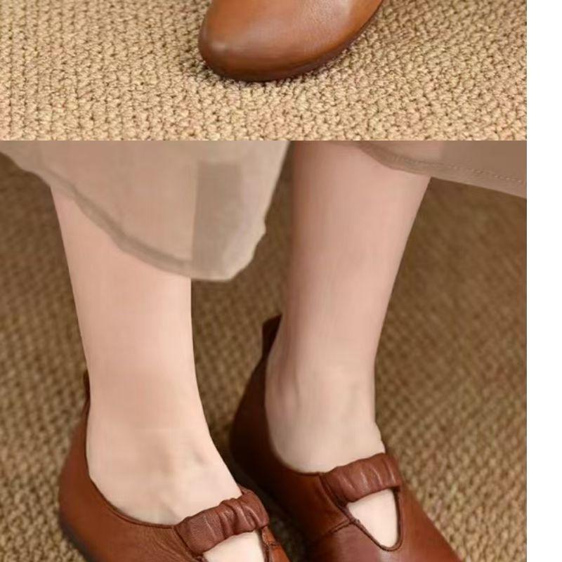 Retro Handmade Mother Shoes Flat Heel Soft Sole 2025 Spring and Summer New Round Head Shallow Mouth Single Shoes Soft Leather Versatile Women's Shoes