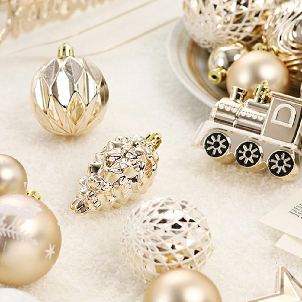 65Pcs/Set Christmas Tree Ornaments Painted Ball Set Decorative Hanging Baubles for Holiday Gift