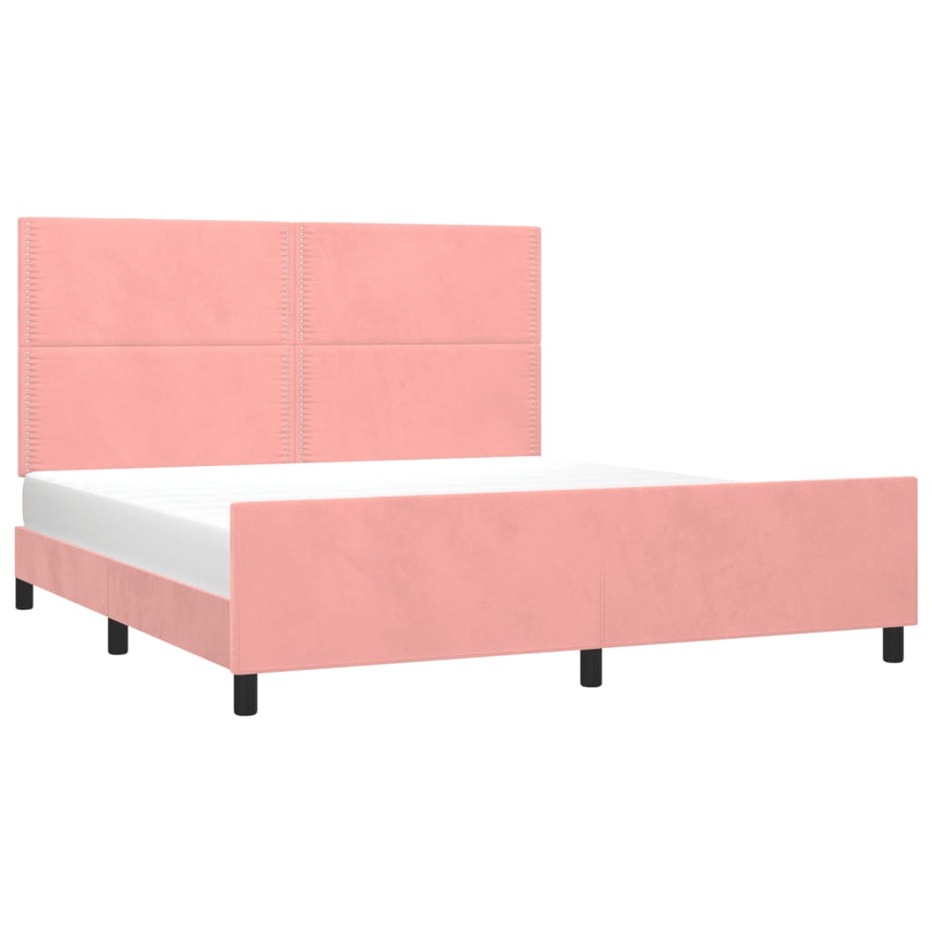 Pink Velvet Bed Frame with Adjustable Headboard 160 x 200 cm