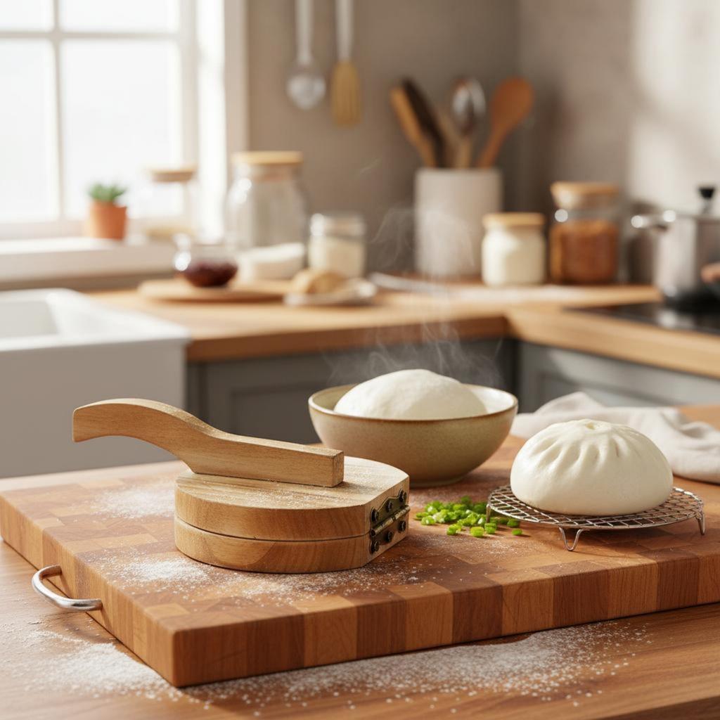 Dumpling Wrapper Press Easy to Use Dumpling Skin Former Manual Pastry Presser Time-Saving Kitchen Gadget Sturdy Wood