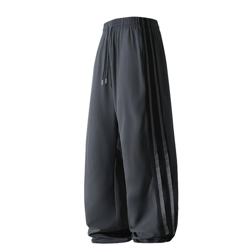 Men Women Loose Straight Side Stripe Casual Sports Long Pants