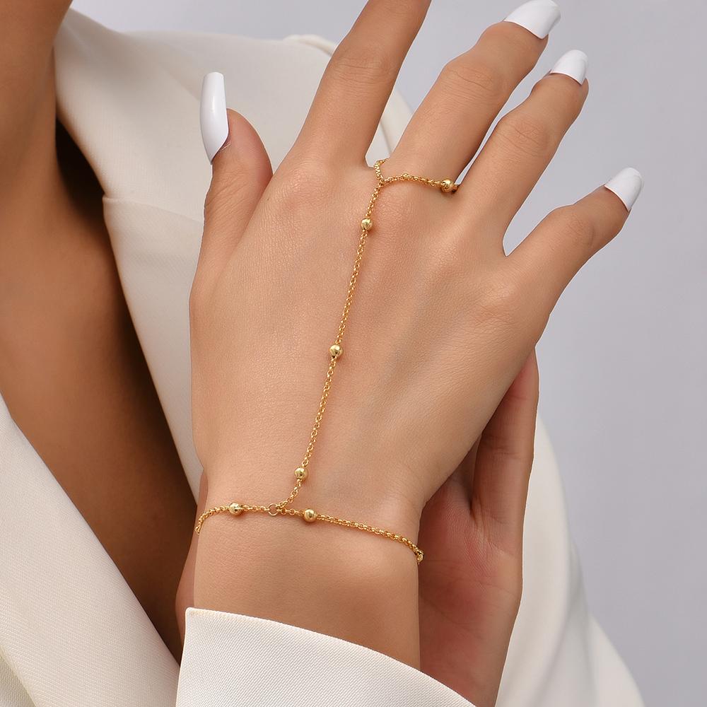 Creative Tiny Chain Bracelet Finger Rings For Women Gold Link Chains Connecting Hand Harness Bracelets Jewelry Gift