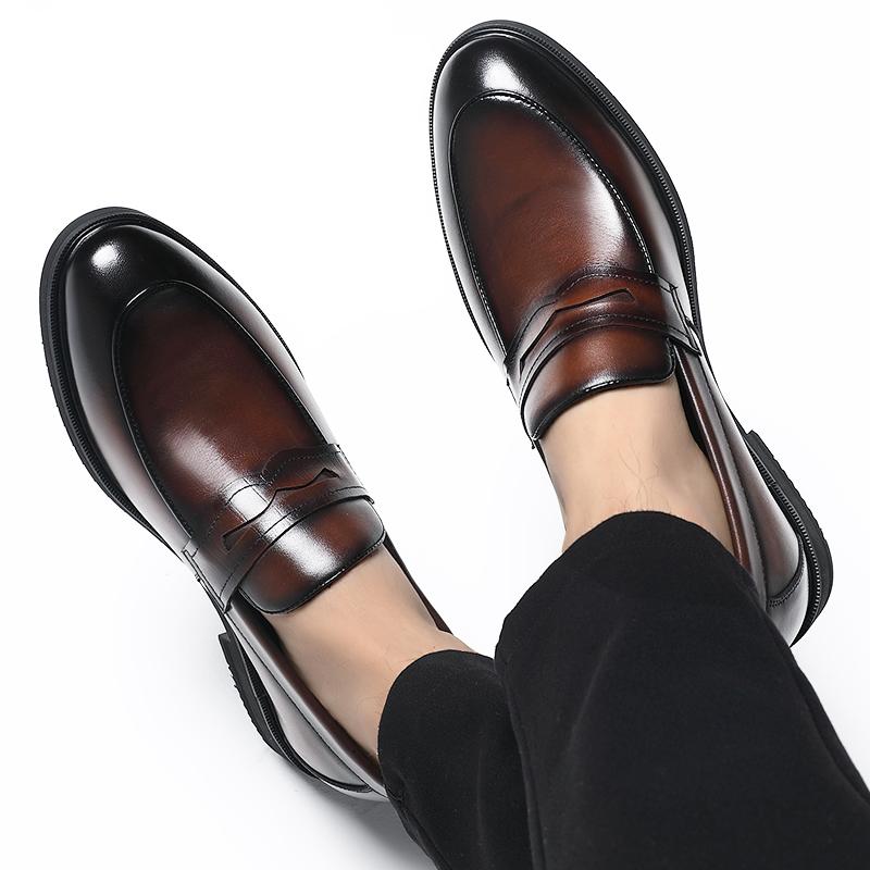 New Luxury Business Men's Cow Leather Shoes Breathable Rubber Sole Invisible Height Increasing Driving Shoes Summer Casual Shoes