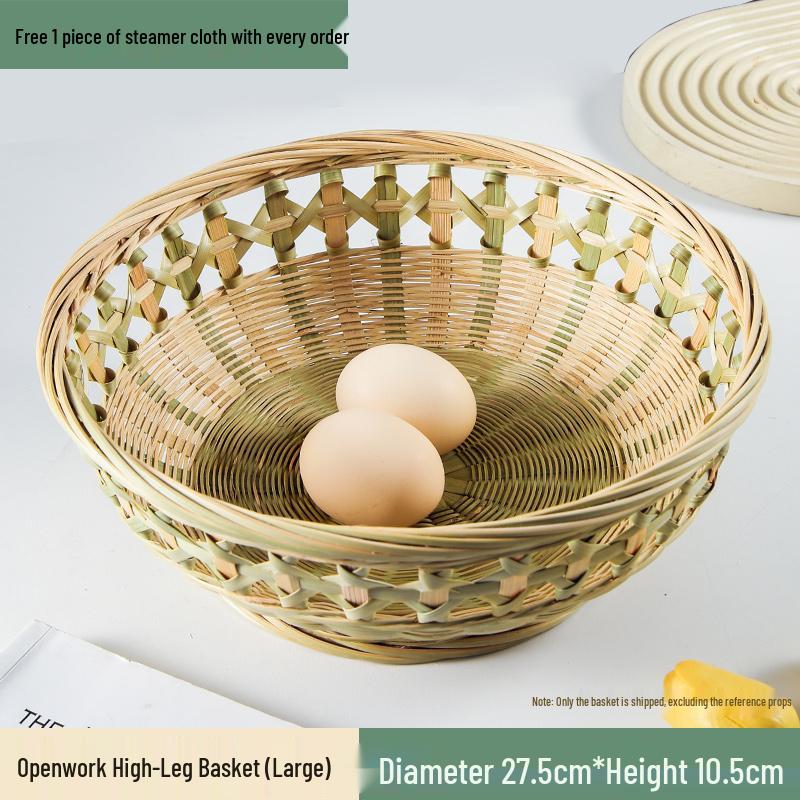 Bamboo Woven Kitchen Basket Set: Winnowing Basket, Fruit Basket, Snack Plate, Steamed Bun Mold, Sieve, Vegetable Washing Basket.