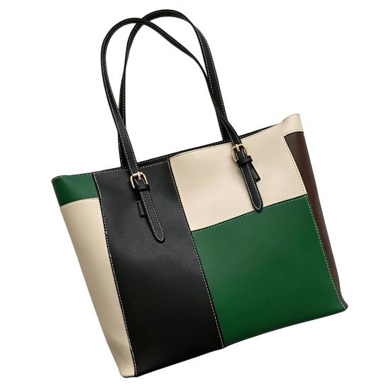 

Color Block Tote Bag Large Capacity Handbag Stylish Commuter Shoulder Bag Tote Purse for Women Work Daily Life Parties Dating зелений