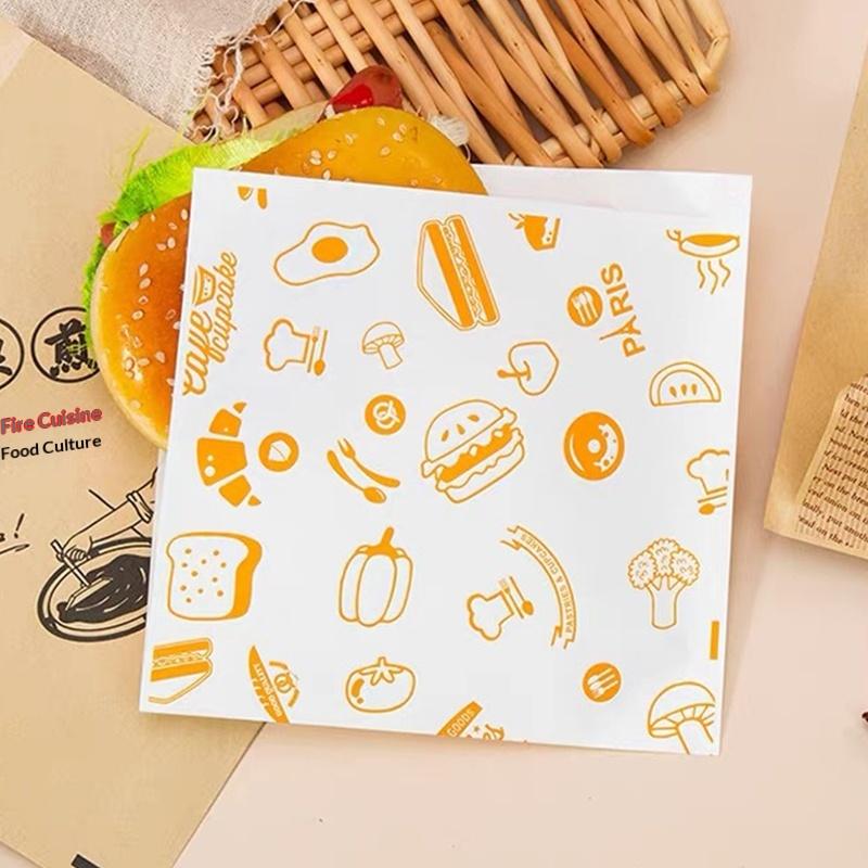 100Pcs Disposable Hamburger Paper Cake Wrapping Paper Oil-Resistant Coated Food Wax Paper Sandwich Wrapping Papers