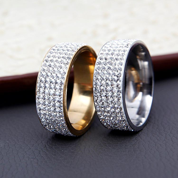 Five-row Diamond Titanium Steel Ring Women, Popular Diamond Ring Fashion Couple Diamond Ring Hand Jewelry