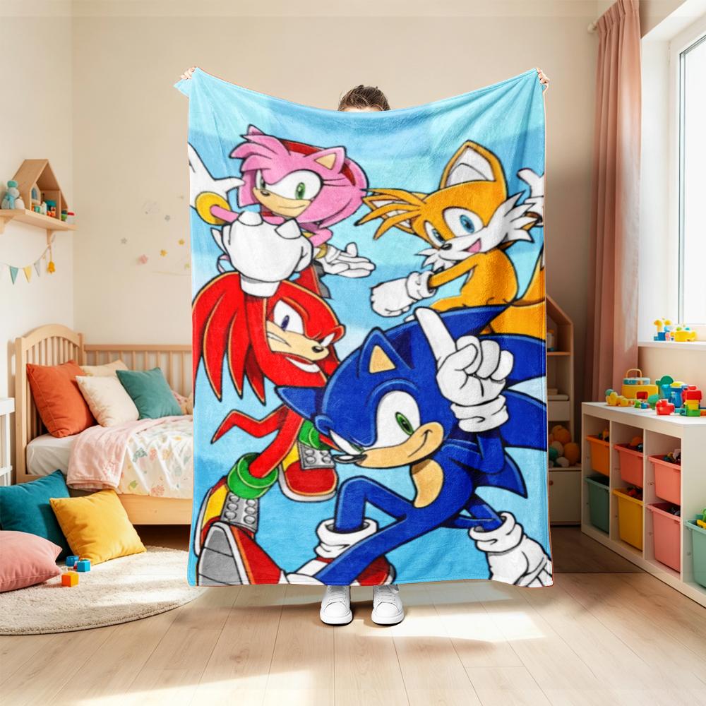 Blanket Cute Cartoon Sonic Anime Theme Throw Blanket Flannel Blanket Best Gifts for Boys for Living Room Car Camping Soft
