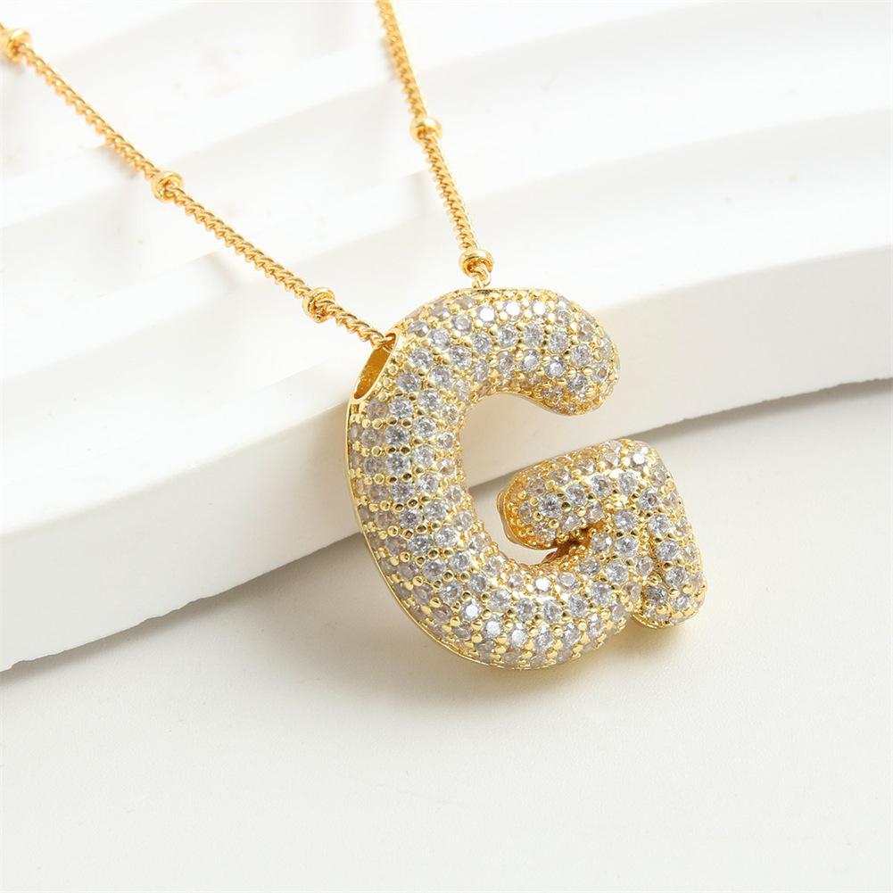 Light Luxury Brass 26 English Bubble Letter Zircon Large Pendant For Women's Party Jewelry Necklace