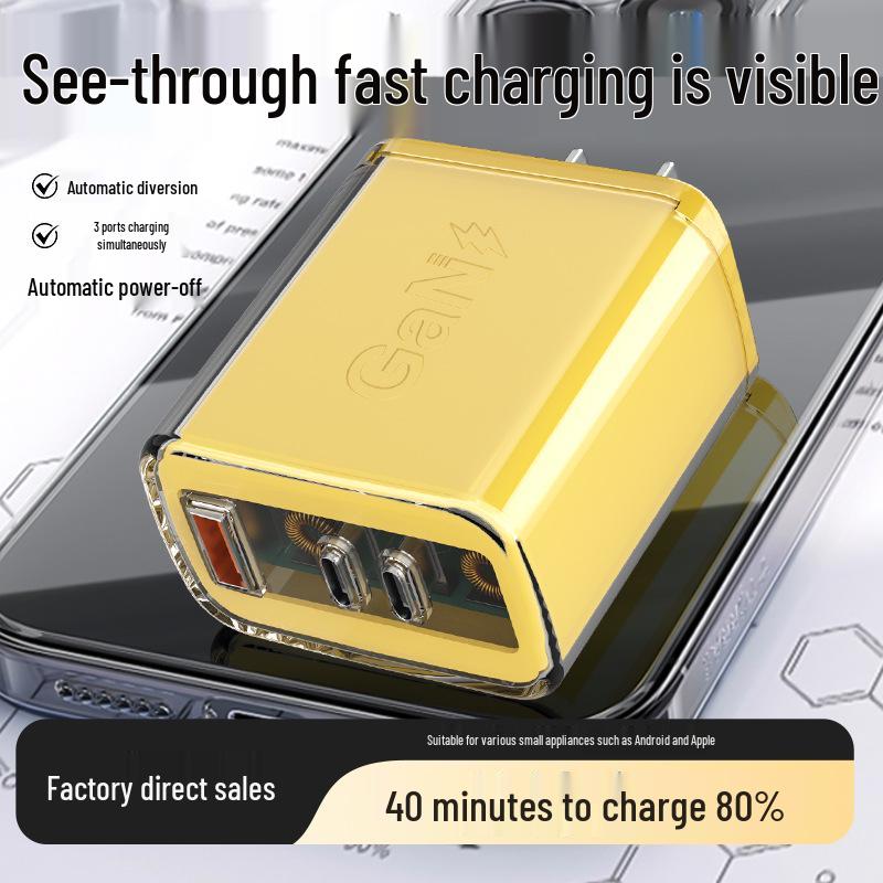 240W Gallium Nitride Fast Charger, Multi-Port, Transparent Design, Efficient Heat Dissipation, Compatible with Apple & Android Devices