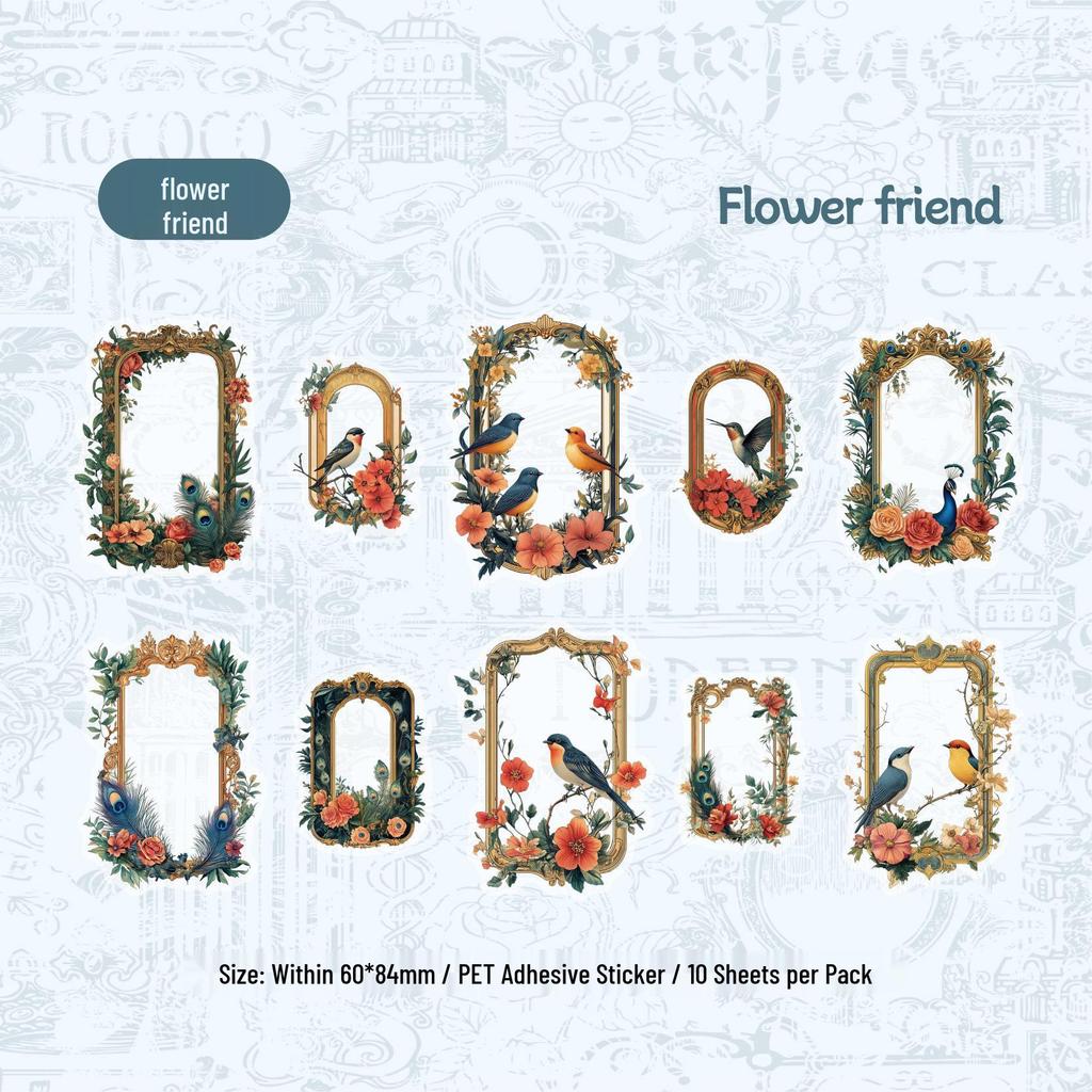Retro Floral Border Handmade Journal Stickers - PET Material DIY Pack