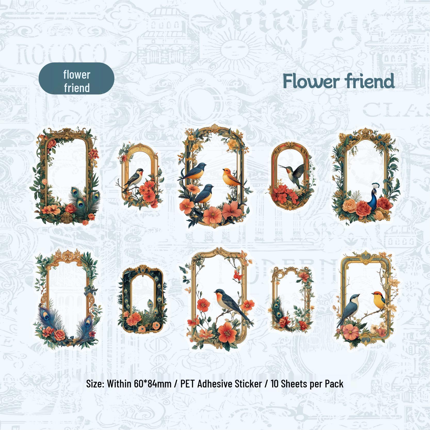 Retro Flourishing Flowers Sticker Pack: 6 Styles of Self-Adhesive PET Stickers with Butterflies & Fruits