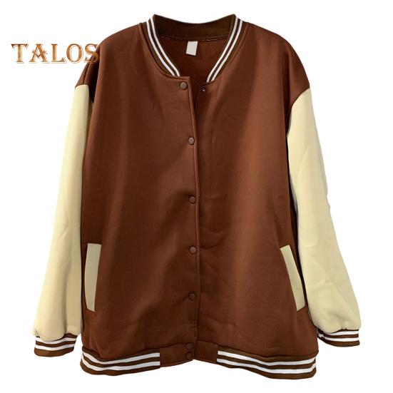 Damer Baseballjakke Fargeblokk Elastisk Mansjett Kant Ståkrage Unisex Løstsittende Overbekledning Enkeltspent Retro Amerikansk Stil Streetwear Parjakke