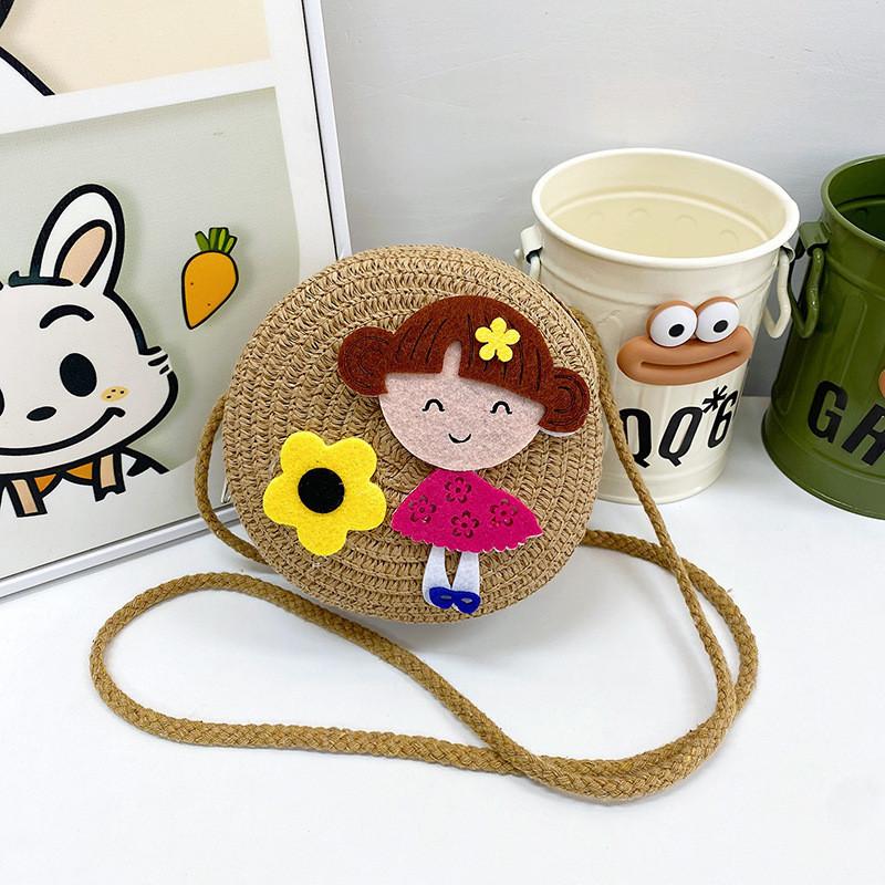Cartoon Woven Shoulder Bag For Kids Ultra-light Breathable Design** Brown
