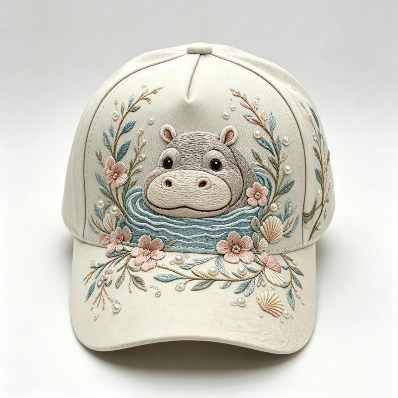 Fashion light green fresh lotus frog print baseball cap, national style three-dimensional hard top cap children's versatile sun hat