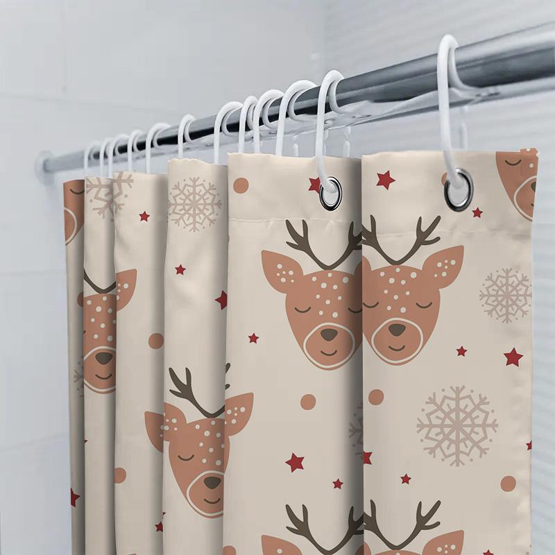 Entzückender Hirschmuster-Duschvorhang Perfekt für Weihnachtsdekorationen in Badezimmern! Leichter Stoff mit Anti-Schimmel-Behandlung