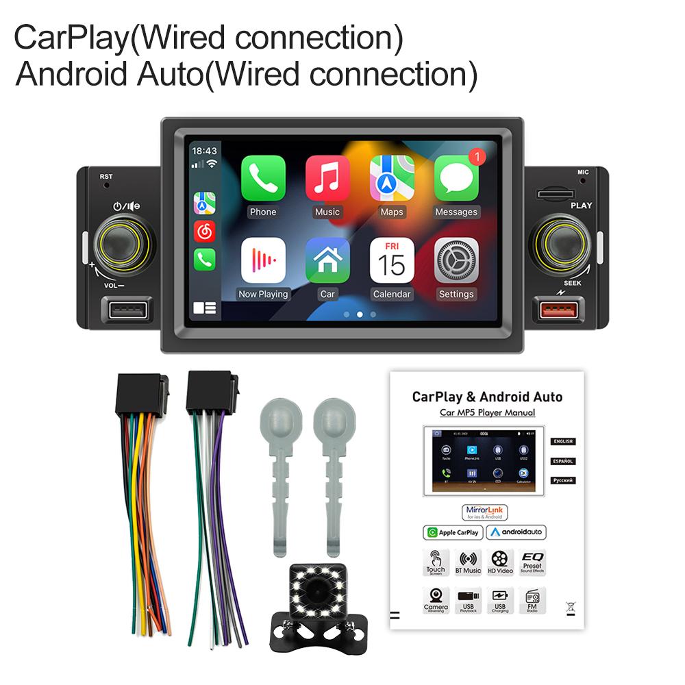 1 Din Car Radio CarPlay Android-Auto 5 Inch MP5 Player Bluetooth Hands Free A2DP USB FM Receiver Audio System Head Unit SWM151C