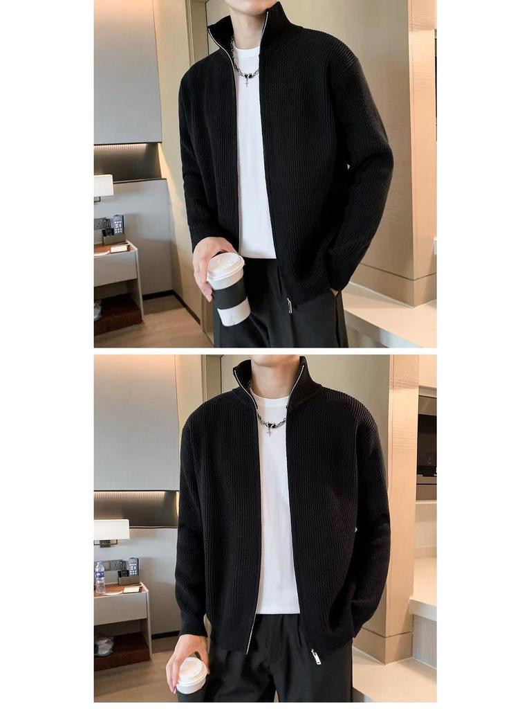 Men's Stylish Korean Stand-Up Collar Knit Jacket Cardigan, Slim-Fit for Spring/Autumn 2022