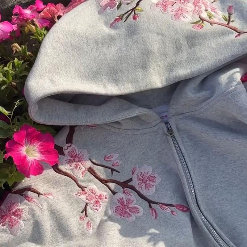 European and American autumn and winter personalized street flower embroidery retro men's and women's hooded cardigan