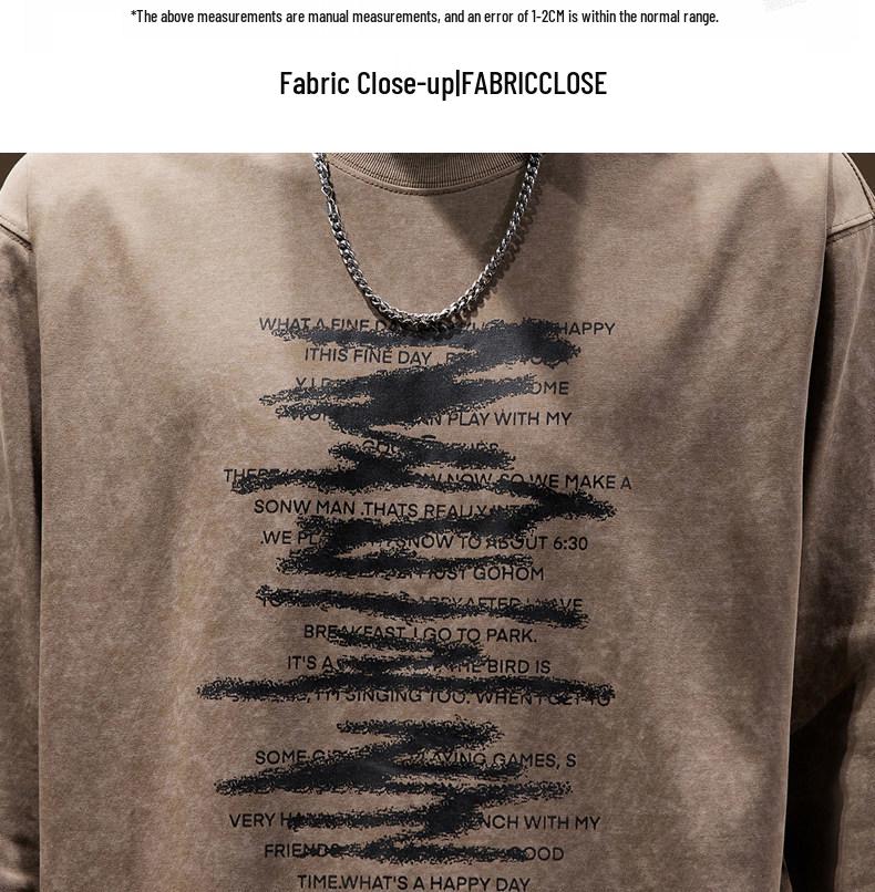Men's Heavyweight Retro Washed Long-Sleeve T-Shirt - Autumn Edition, Loose Fit, Round Neck, Trendy American Print