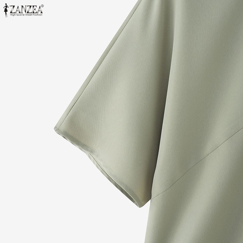 ZANZEA Women Casual Turtleneck Summer Loose Half Sleeve Blouse