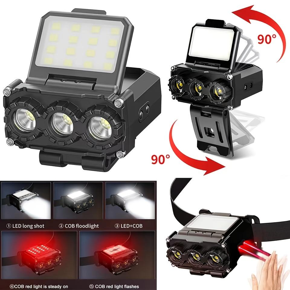 1pc LED Headlamp, Rechargeable Hat Clip Lamp With Wave Induction, 5 Light Modes, Suitable For Outdoor Camping Lighting