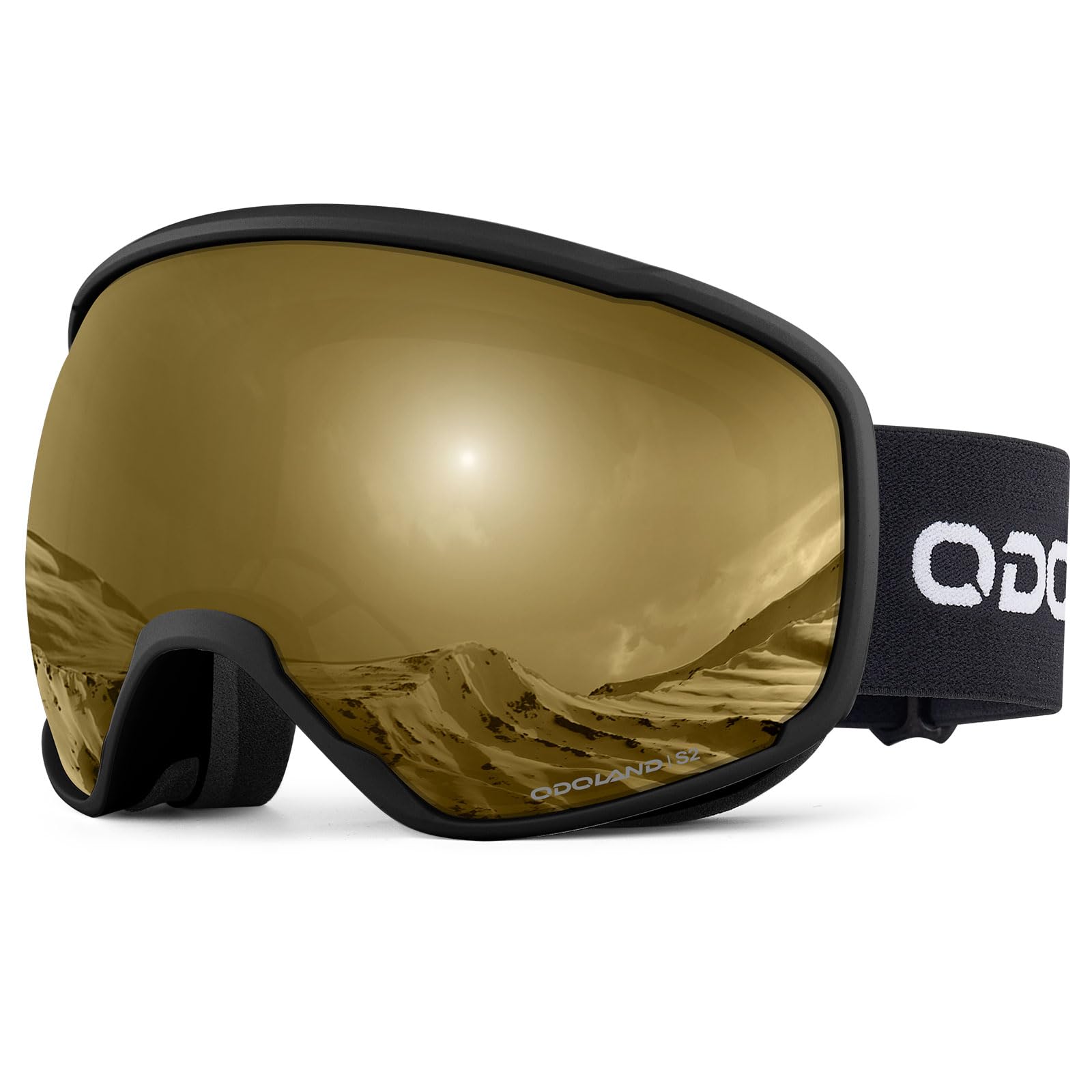 

Odoland Snow Spherical OTG Glasses Mirrored UV400 Double Adult Size Gold VLT Goggles, Dual-Layer Lenses, Anti-Fog, Compatible, Lenses, Protection,