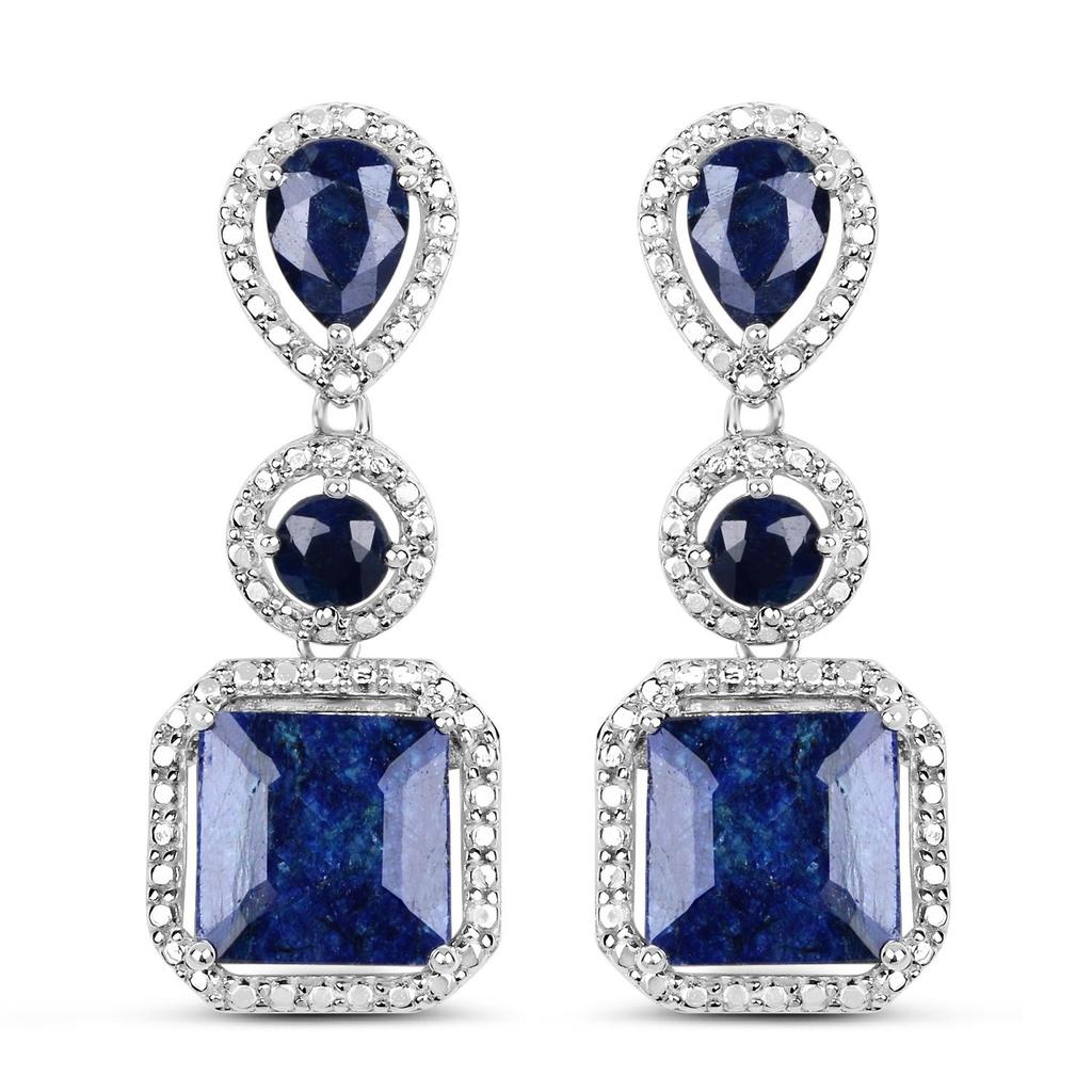 Dyed Sapphire Statement Earrings 925 Sterling Silver Rhodium Plated Octagon Pear & Round Gemstone Stud Earrings Gift for Women