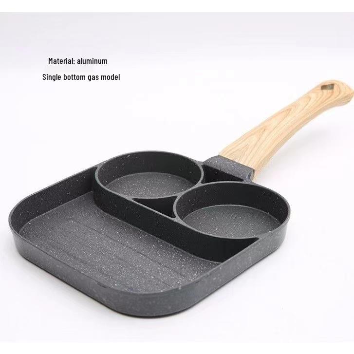 Non-stick Household Breakfast Frying Pan for Making Fried Eggs, Burgers, or Steaks with Four Holes.