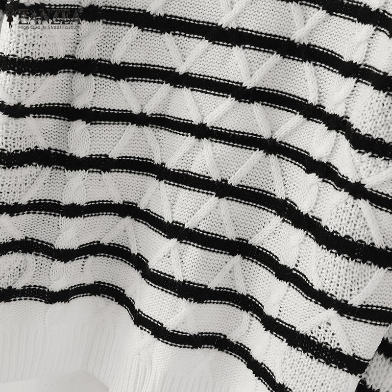 ZANZEA Autumn Women O Neck Long Sleeve Striped Texture Casual Knitted Sweaters Jumpers