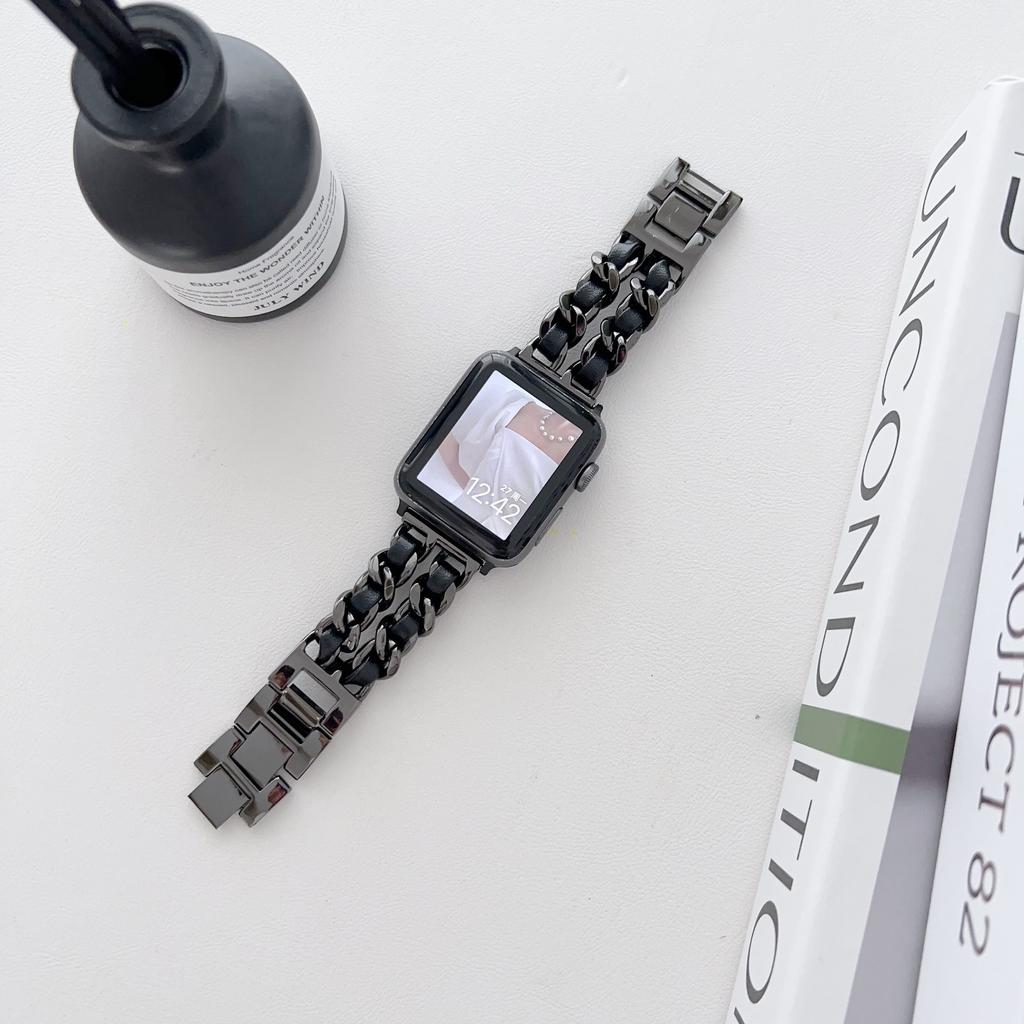 Metall-Lederarmband für Apple Watch 49 mm 45 mm 41 mm 44 mm 40 mm 42 mm 36 mm Damen-Uhrenarmband für iWatch Serie 10 9 8 7 6 5 4 SE