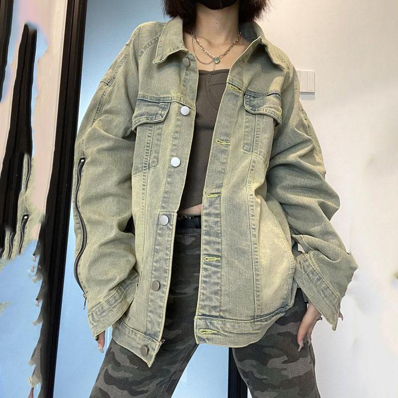 Velká velikost Americký vintage vintage džínová bunda dámská jarní a podzimní designový smysl zip párová bunda