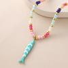 Collana con Ciondolo Pesce Bohemien con Perline Colorate e Catena in Acciaio Inossidabile per Donne e Uomini