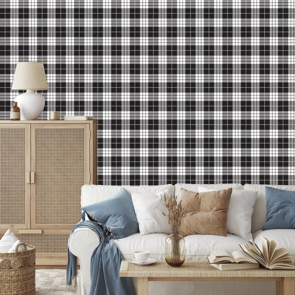 Wallpaper Black and White Checkered Gray for Living Room and Bedroom 50x1000