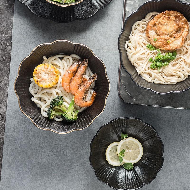 Japanese Retro Ramen Bowl Soup Bowl Black 7.5 Inch Creative Personality Hat Bowl Oblique Phnom Penh Ceramic Rice Bowl