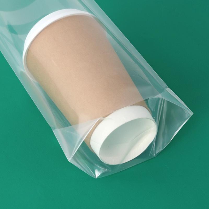 50 Stück Beidseitig Verdickt Brandneu PE Transparente Kunststoff-Verpackungsbeutel Einzel- und Doppelbecher Kaffee-Mitnahmebeutel Milchtee-Getränke-Tragetaschen